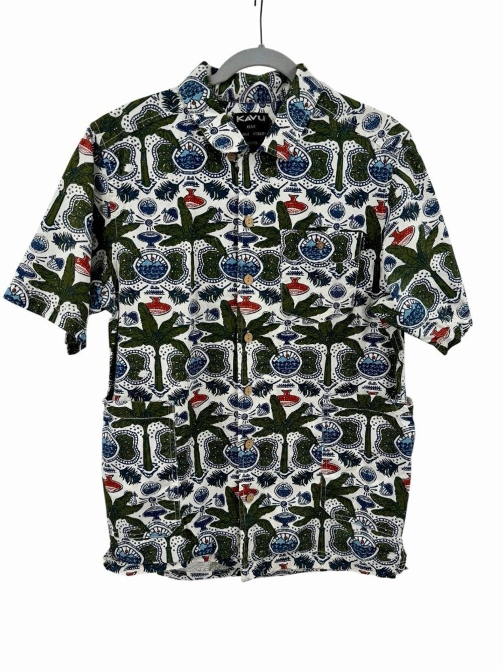 KAVU Men's Multicolor Wax and Wander Short Sleeve Button Down Casual Shirt Med